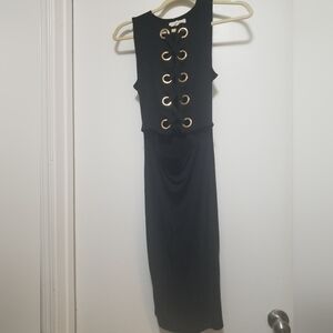 Midi Black Dress with Gold Accents